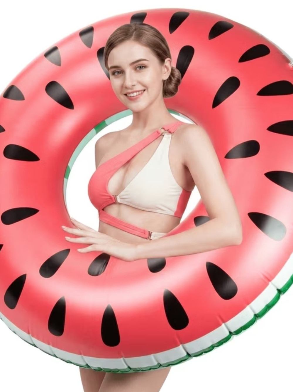 Watermelon Inflatable Swim Ring - Pink/Green/Black